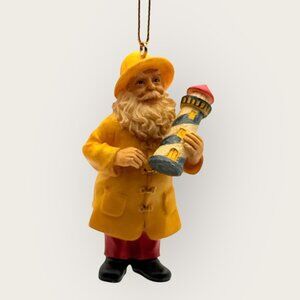 Vintage Santa Fisherman Lighthouse Ornament Resin Coastal Decor
